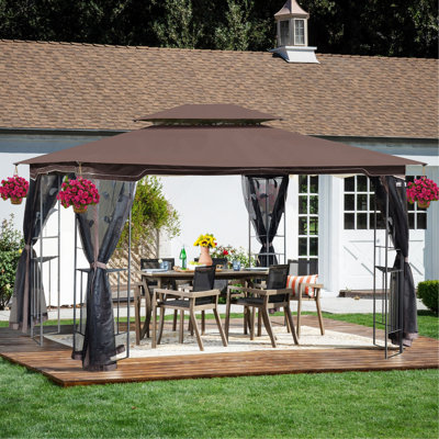 Tente de pavillon de jardin 13x10 avec toit double ventilé et moustiquaire (moustiquaire amovible sur tous les côtés), convenant à la pelouse, au jardin, à la cour et à la terrasse