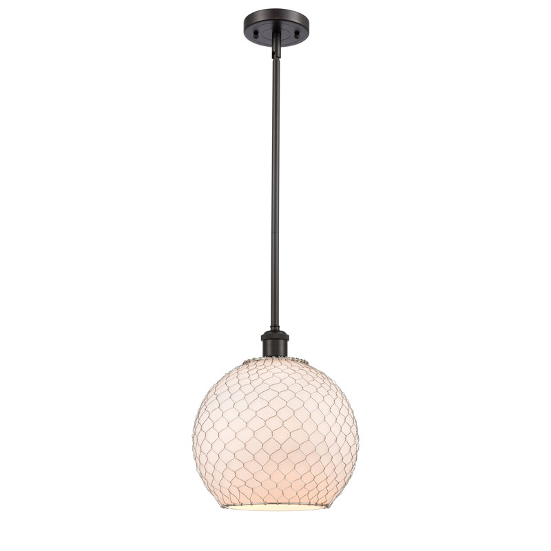 Luminaire sphère suspendu 1 lumières simple Egger, H 13 po x l 10 po x P 10 po, Blanc / Nickel, Laiton brossé