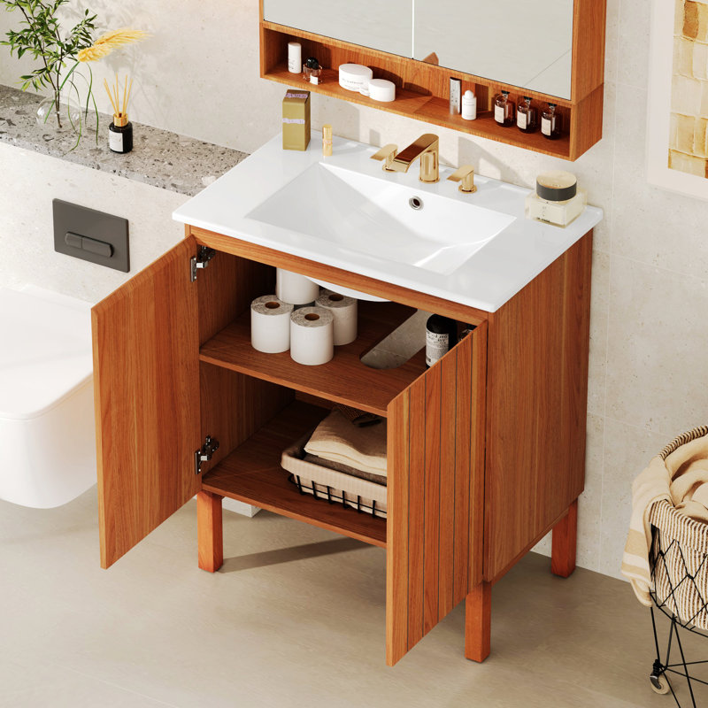Meuble-lavabo de salle de bain avec lavabo en céramique, armoire de meuble-lavabo pour petit espace, rangement de salle de bain pour la maison