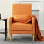 Fauteuil d'appoint en lin orange - structure en bois massif, siège en mousse haute densité, poche latérale de rangement, pieds antidérapants, pour lire et se détendre dans un petit espace-717908384