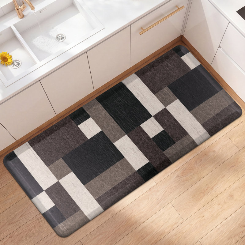 Tapis de cuisine antidérapant, Tapis de couloir 22 po x 54 po, White/Black/Dark Brown