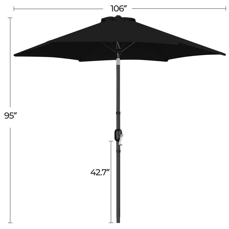 Parasol de marché de 9 pi avec bouton poussoir et manivelle Spirica, Noir, noir, noir, noir