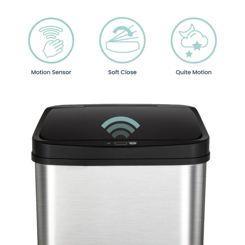 Automatic Touchless Motion Sensor Rectangular Trash Can, 13 Gal,(Black Trim)