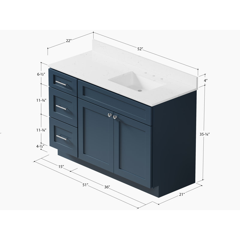 Disar Single Bathroom Vanity with Quartz Top, Right, Blue