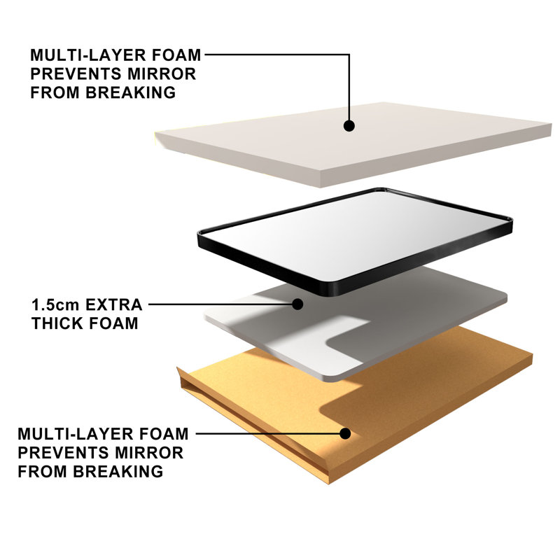 Bathroom Mirror, Brushed Aluminum Alloy Frame Vanity Rounded Rectangle Wall Mirror For Bedroom, Living Room, Hanging Or Leaning Horizontal Or Vertical