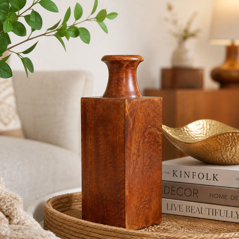 12" Handcrafted Natural Wood Decorative Table Vase