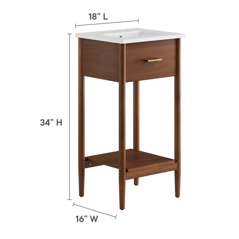 Modway Zaire 18'' Single Bathroom Vanity with Ceramic Top, White, Walnut