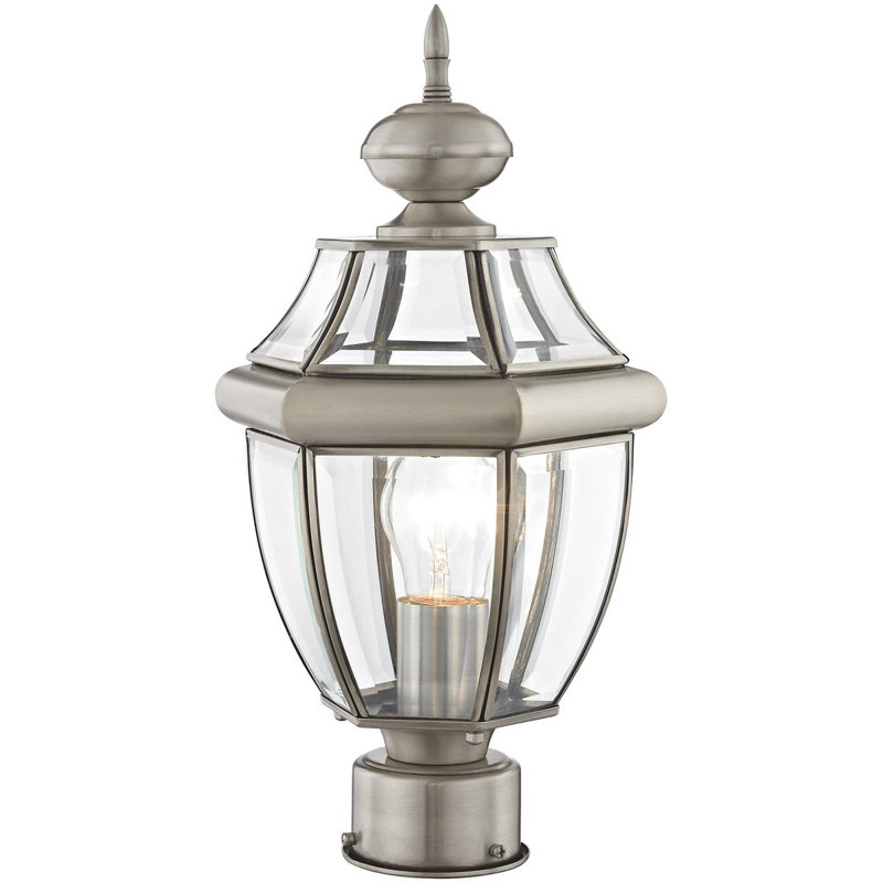 Outdoor Post Lantern Pendant Lighting Fixture - with Clear Glass Shade, Brushed Nickel