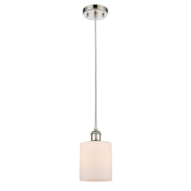 Luminaire suspendu en dôme à 1 lumière Willamette, Ampoule non incluse, Blanc mat, Nickel poli