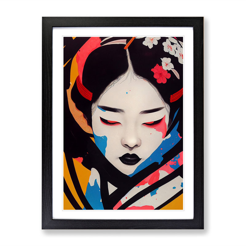 Geisha Drip No.1 - Single Picture Frame Painting, Black, 64cm H x 46cm W x 2cm D
