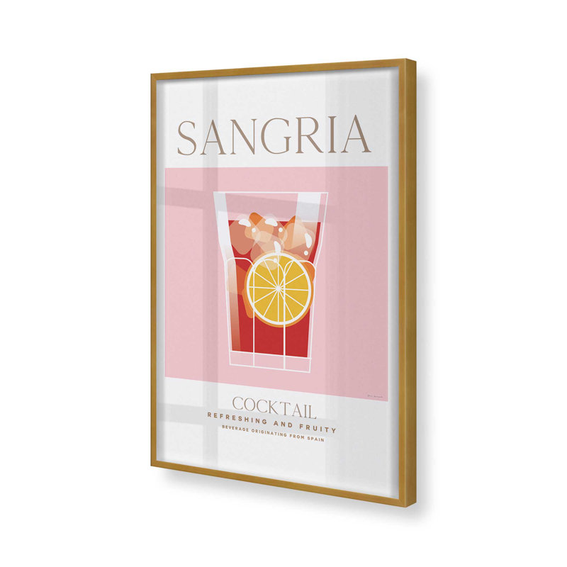 Sangria Cocktail, reproduction d'affiche, H 17,25 po x l 13,25 po, Cadre photo doré simple