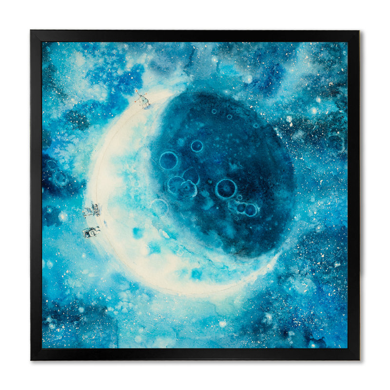 «Turquoise Abstract Moon Phases», art mural sur toile traditionnel, Toile avec cadre noir, 16" H x 16" W x 1" D