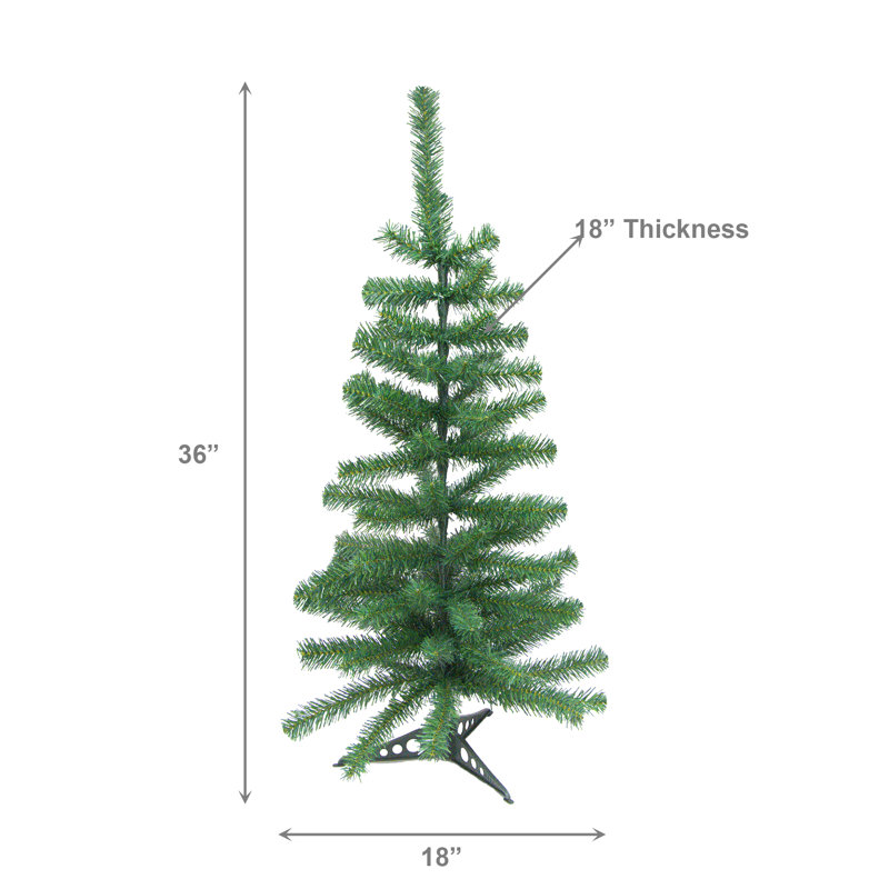 Sapin de Noël à feuilles persistantes de 90 cm (3 pi), 80 branches, avec socle en plastique, Vert, Vert