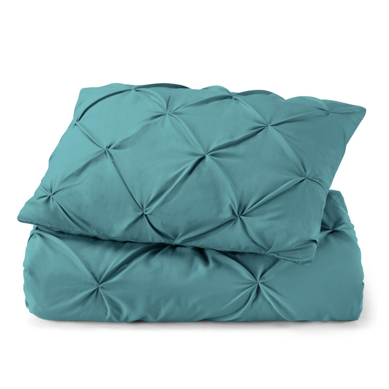 Double Brushed Pleated Duvet Cover Set, Teal, Twin Duvet Cover + 1 Standard Pillowcase