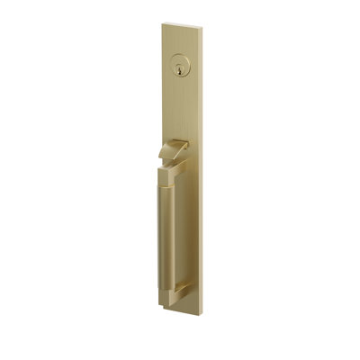 Emtek SELECT F13, Ensemble de poignées à mortaiser pleine longueur, entraxe de 70 mm (2-3/4 po), tige extérieure en L, poignée lisse ; tige intérieure conique, bouton vert marbré, chrome poli, droitier