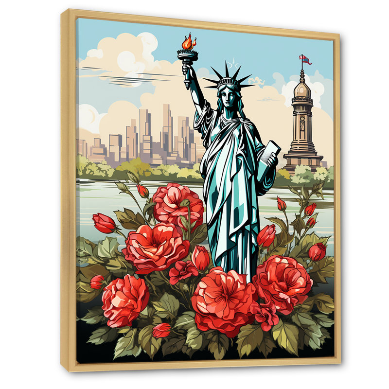 Statue de la liberté rétro de New York - reproduction sur toile, 20" H x 12" W, Cadre naturel flottant