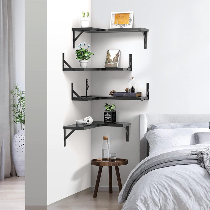 Gilbertown 4 Piece Corner Floating Shelf, Black