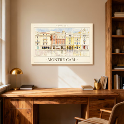 «Scenic & Cityscapes Monaco Watercolor Architecture Reflections», reproduction d'art
