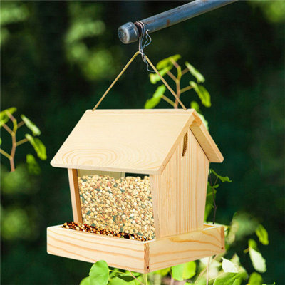 Wooden Bird Feeder Outside Hanging Wild Bird Feeder House Squirrel Proof Bird Feeder Mealworm Feeder