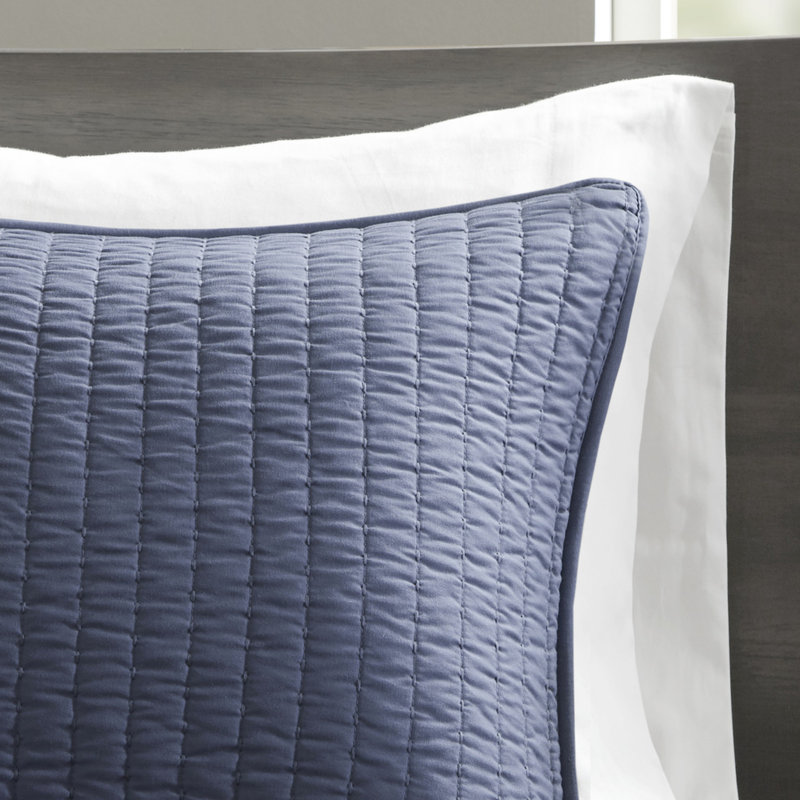 Full/queen Navy 3 Piece Quilt - Microfiber, Cotton Fill, Reversible, Improves Bedding Hygiene And Appearance Reversible For Enhances Durability