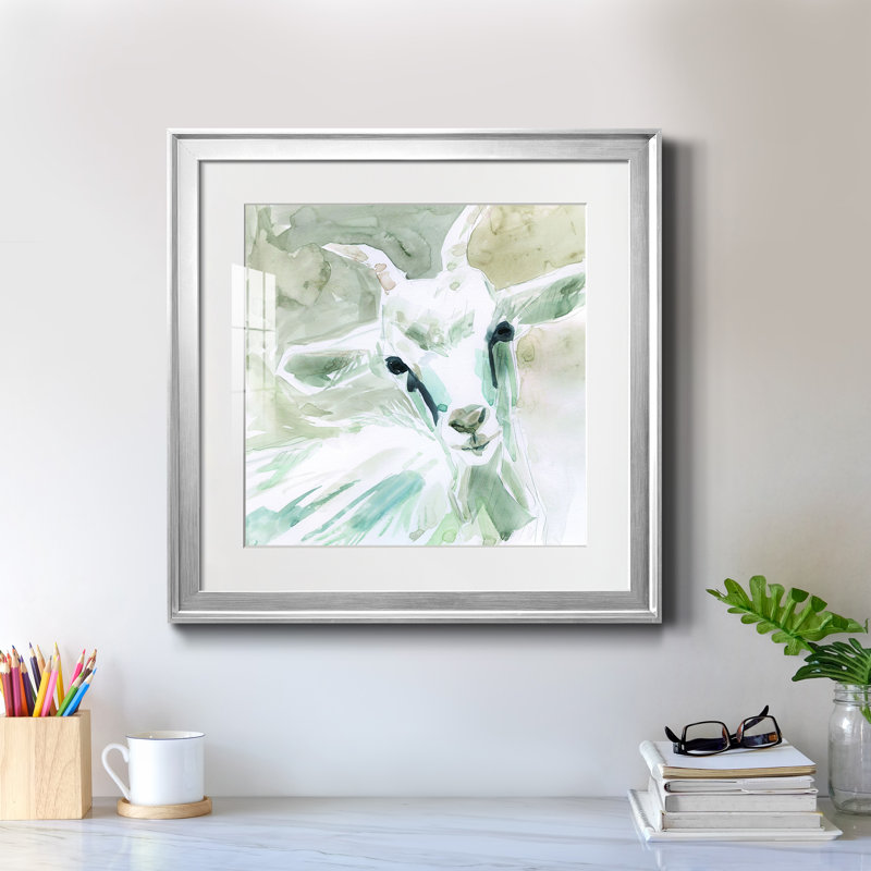 Bill E. Goat - peinture encadrée, Encadrement argenté, H 22,5 po x l 22,5 po x P 1,5 po