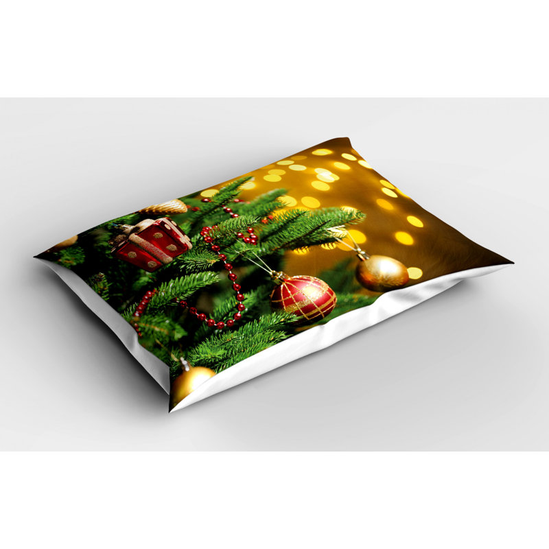 Festive Christmas Tree Branches Polyester Pillow Sham