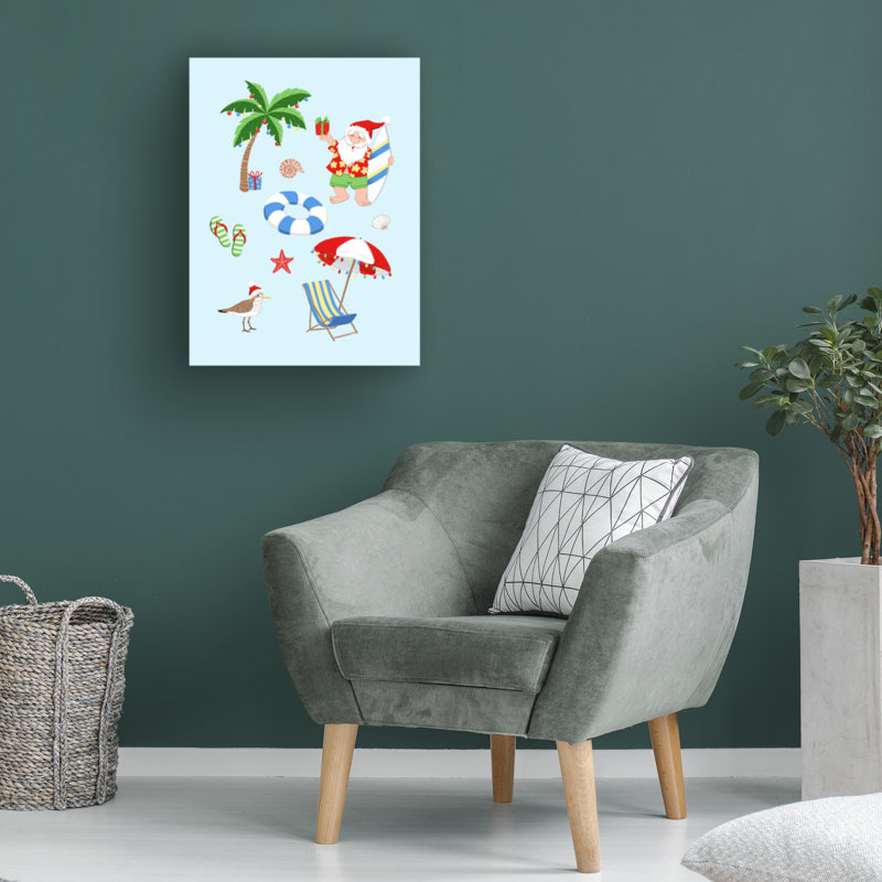 Art sur toile «Santa à la plage», H 24 po x l 32 po