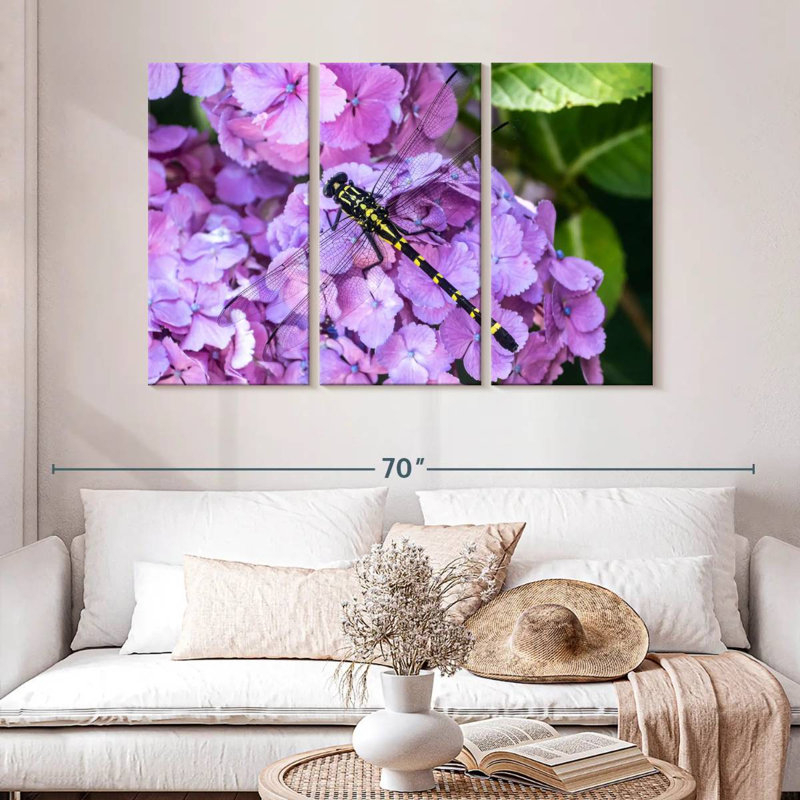 Brampt Dragonfly On Hydrangeas, 32" H x 50" W