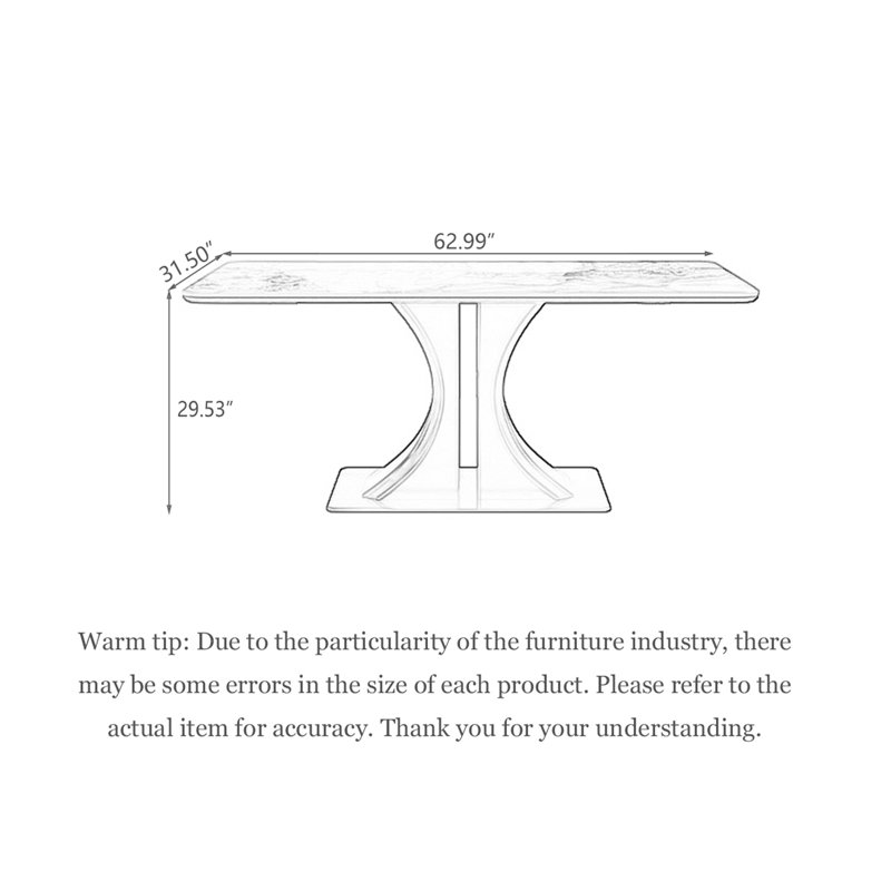 Table de salle à manger moderne simple en pierre frittée, H 29,53 po x L 62,99 po x l 31,5 po