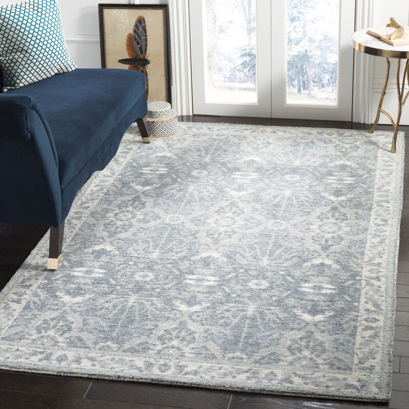 Tapis bleu touffeté à la main Karley, Rectangulaire 4 pi x 6 pi