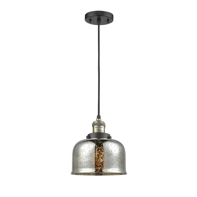 Luminaire suspendu pour îlot de cuisine 1 lumière Cedeno, Laiton antique noir, Ampoule DEL 6 watts Vinage, Argent mercuré