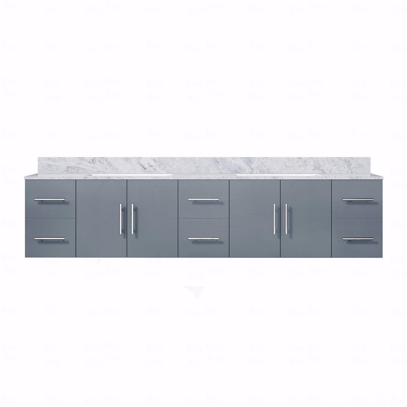 Meuble-lavabo double 84 po x 22 po, comptoir en marbre de Carrare, Gris, Marbre de Carrare blanc