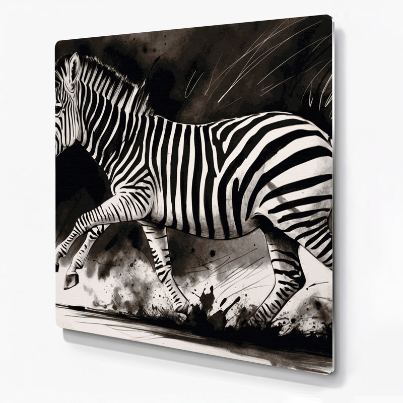 Faune plaine zébrée, art mural en métal noir, H 12 po x l 12 po
