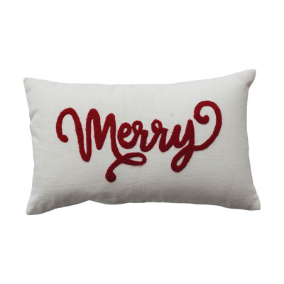 Coussin lombaire en coton avec broderie «Merry»