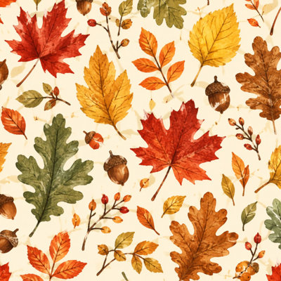Papier peint auto-adhésif amovible, feuilles d'automne, glands, aquarelle, papier de contact beige, 24 po x 118 po