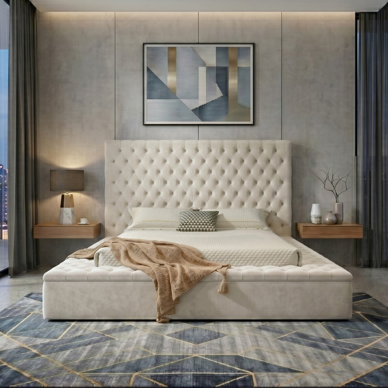 Lit plateforme avec rangement Serenity, Crème, Grand