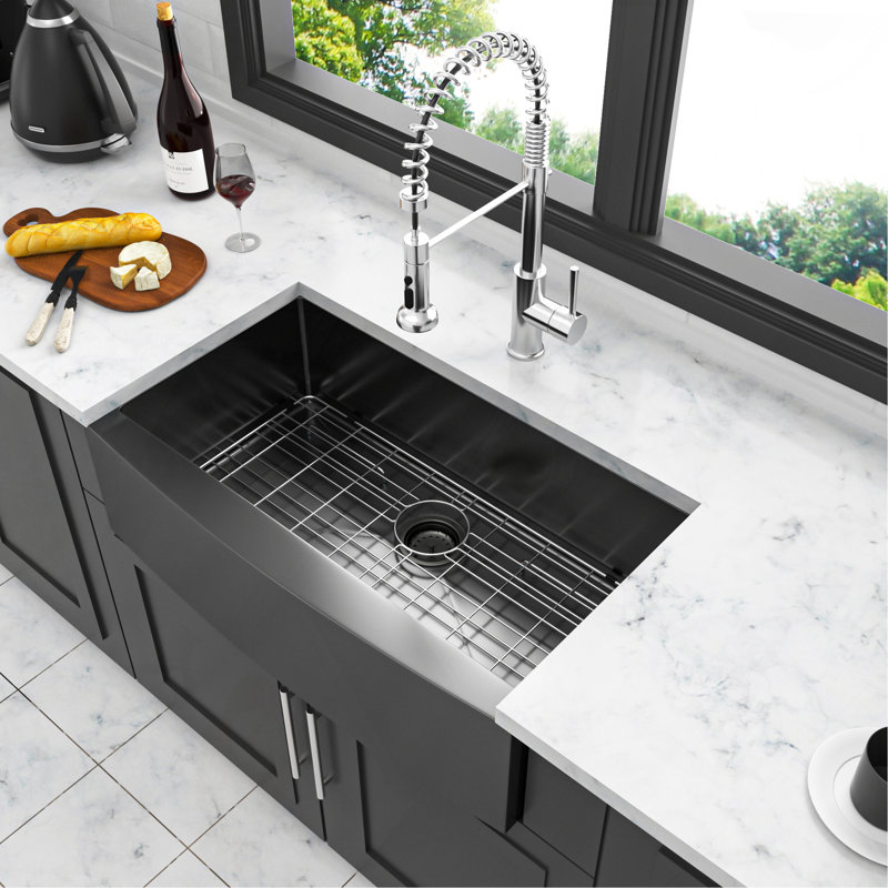 33 Farmhouse Sink - 33*21*10 Inch Kitchen Sink Stainless Steel 16 Gauge Apron Front Kitchen Sink, Black