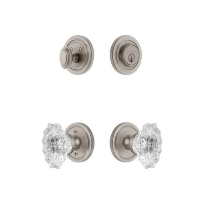 Ensemble de rosette Grandeur Circulaire avec poignée en cristal Biarritz en nickel satiné