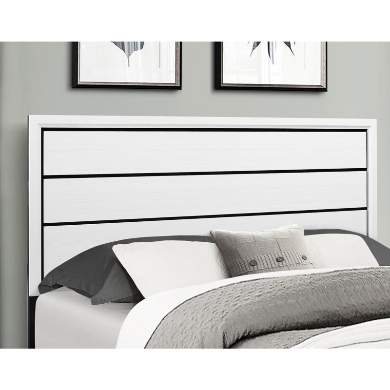 Lit double Mirage blanc, fabrication durable avec tête de lit à panneau, lit à profil bas contemporain, pieds fuselés et expérience de sommeil élégante