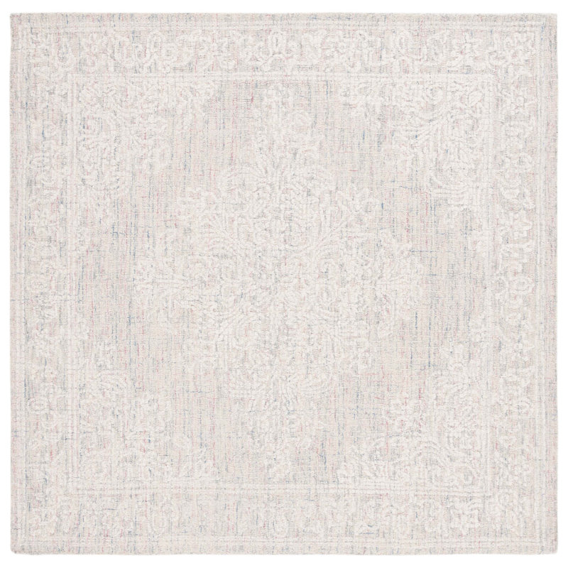 Hadees Hand Tufted Wool Cotton Pet Oriental Rug in Light Gray/Ivory, Square 6'