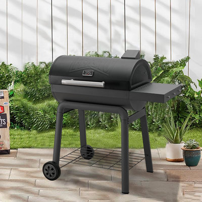 Feasto Charcoal Grill with Side Table and Wheels, 664 Sq. In. Outdoor BBQ Grill with Adjustable Charcoal Pan, Warming Rack, Built-in Thermometer and Storage Shelf for Backyard Patio BBQ