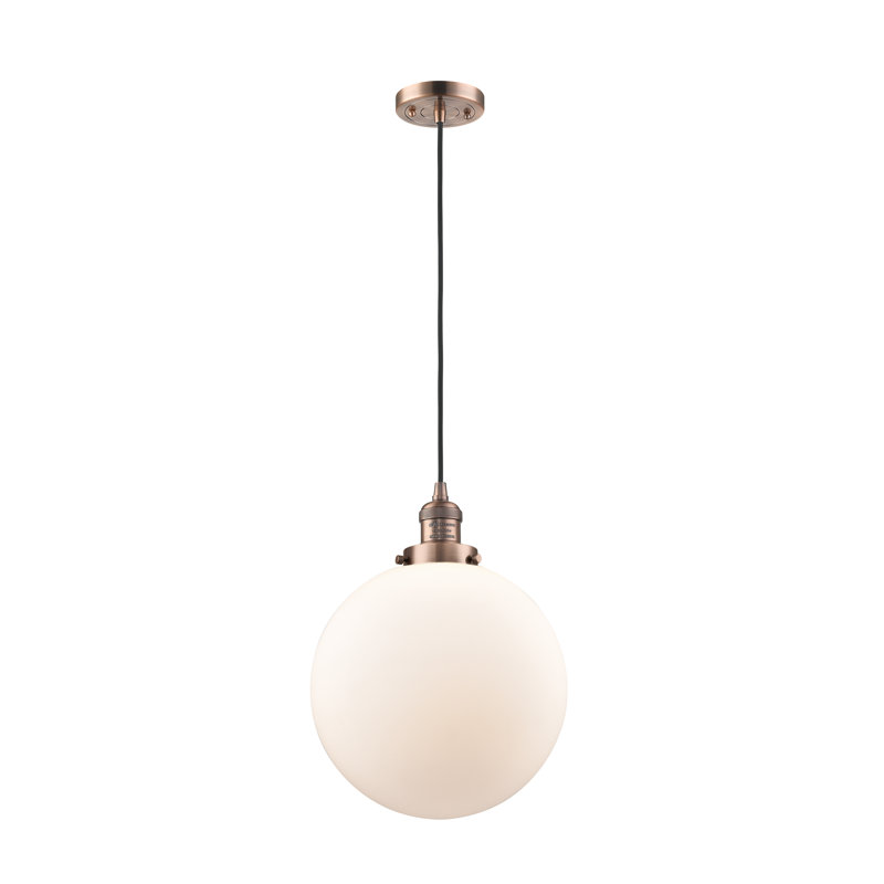 Lorene 1 - Light Single Pendant, Matte White, No Bulb Included, Antique Copper
