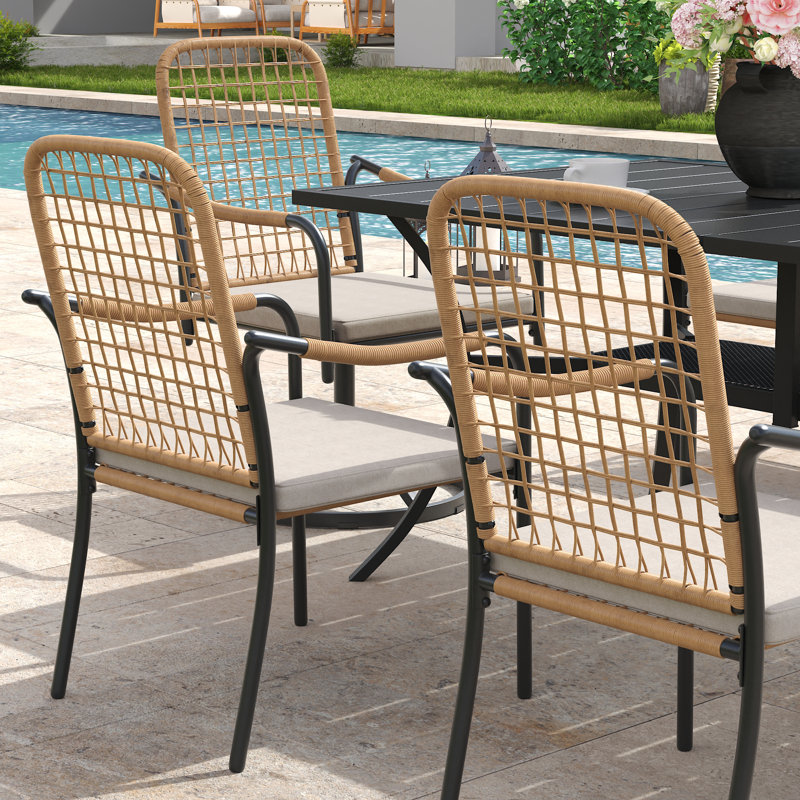 Ensemble repas d'extérieur rectangulaire pour 6 personnes avec parasol et sièges mixtes, Beige