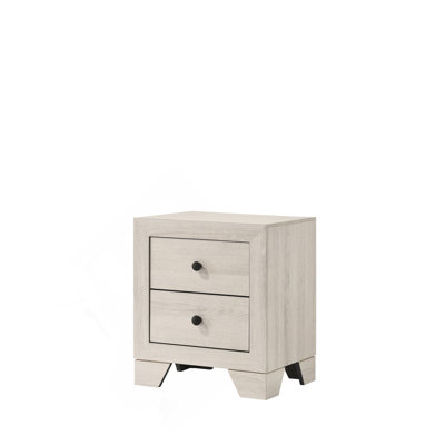 1Pc Rustic Two Drawers Storage Nightstand White Wash Finish Wooden Bedroom Furniture