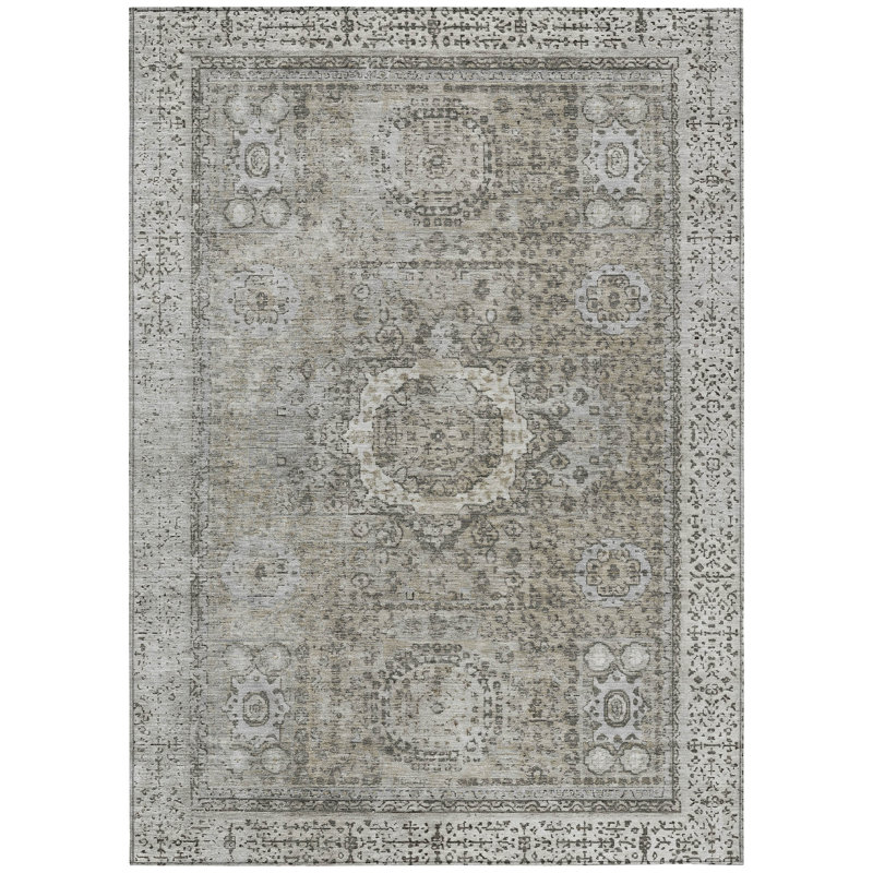 Machine Washable Indoor/Outdoor Xhevrie Pewter Rug, Rectangle 10' x 14'