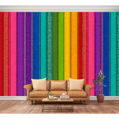 Wall Mural Peel and Stick Wallpaper Blanket stripes seamless for Cinco de Mayo party decor ethnic mexican Self-Adhesive Removable Contact Paper Wall Decor for Living Room Bedroom 100"H x 144"W