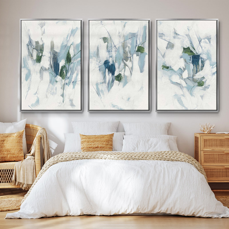 Ice Cavern I - ensemble de 3 cadres flottants sur toile, Encadrement argenté, H 27 po x l 54 po