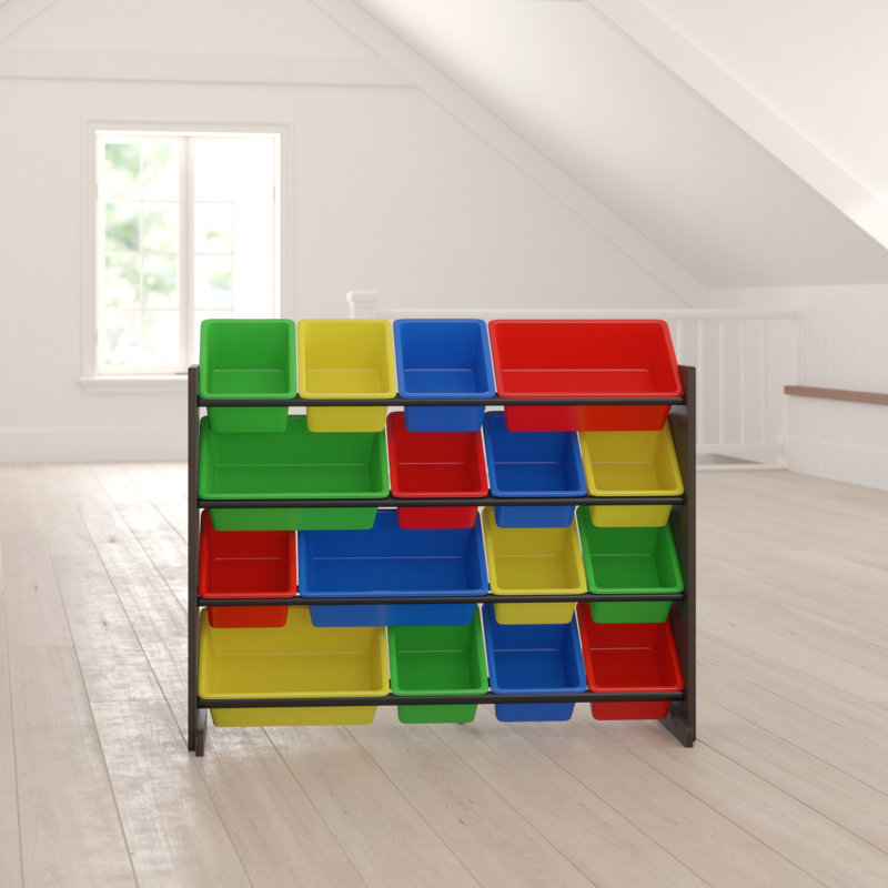 Clive Blue Elephant Toy Organiser with Bins, Dark Walnut/MultiColor