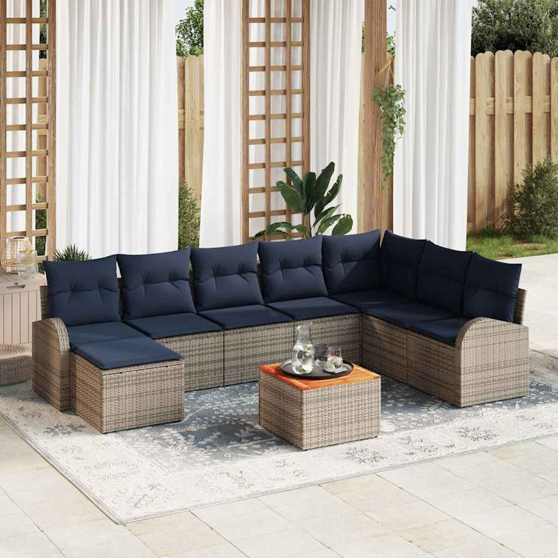 Ensemble de canapé de jardin avec coussin 9 pièces vidaXL, Coussin bleu marine / structure grise