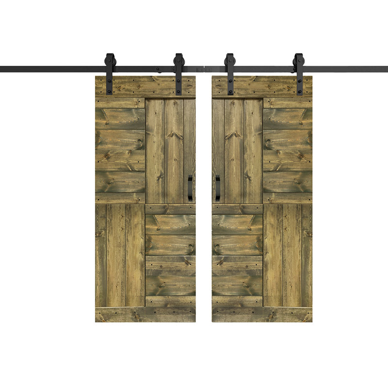 Porte de grange coulissante double en bois massif avec trousse de quincaillerie brevetée S Series - assemblage requis